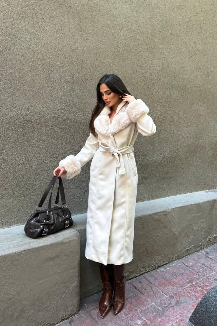 White Elegant Wrapover Fur Coat