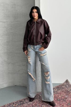 Brown Bomber Jacket With Oversized Fit - Brand: My Jest Fashion - Women & Kids, Baby Clothes Wholesale - Globality Store