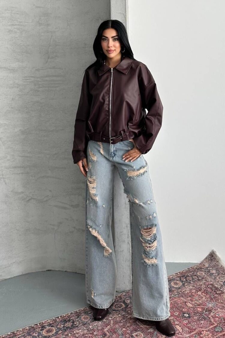 Brown Bomber Jacket With Oversized Fit