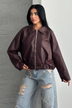 Brown Bomber Jacket With Oversized Fit - Brand: My Jest Fashion - Women & Kids, Baby Clothes Wholesale - Globality Store