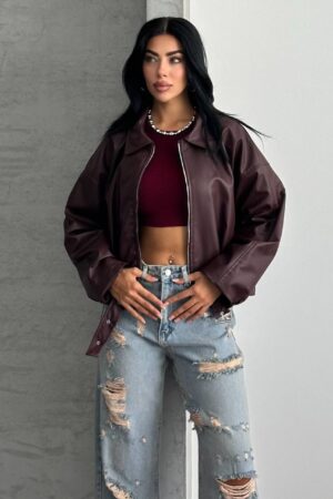 Brown Bomber Jacket With Oversized Fit - Brand: My Jest Fashion - Women & Kids, Baby Clothes Wholesale - Globality Store