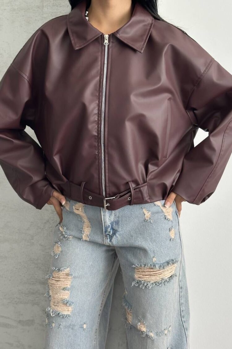 Brown Bomber Jacket With Oversized Fit