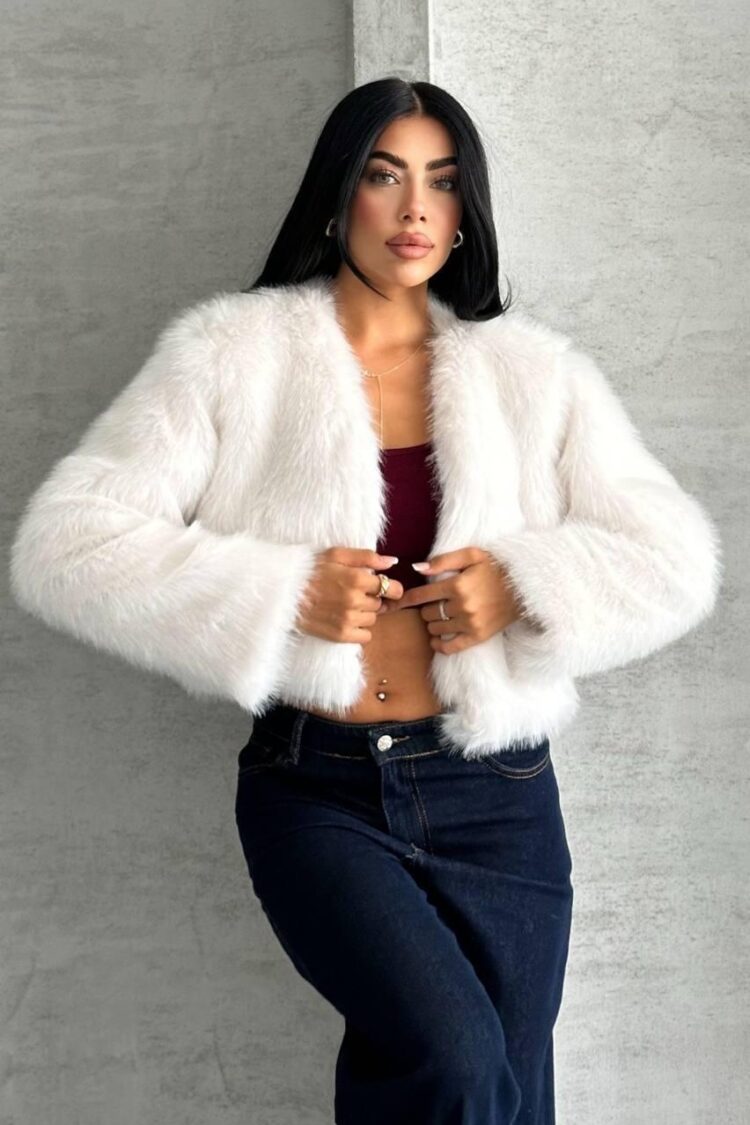 Fur Jacket With V-Neck Collar And Crop Length - Brand: My Jest Fashion - Women & Kids, Baby Clothes Wholesale - Globality Store