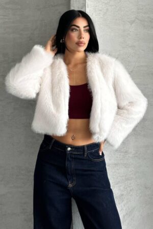 Fur Jacket With V-Neck Collar And Crop Length - Brand: My Jest Fashion - Women & Kids, Baby Clothes Wholesale - Globality Store
