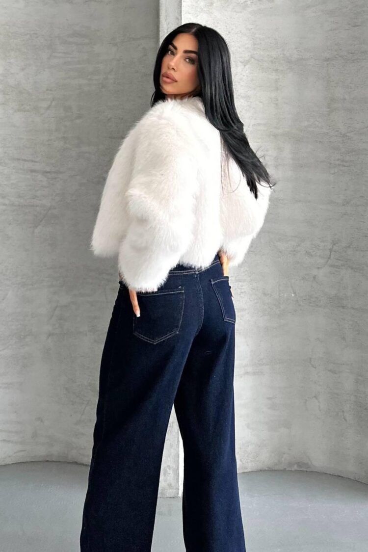 Fur Jacket With V-Neck Collar And Crop Length