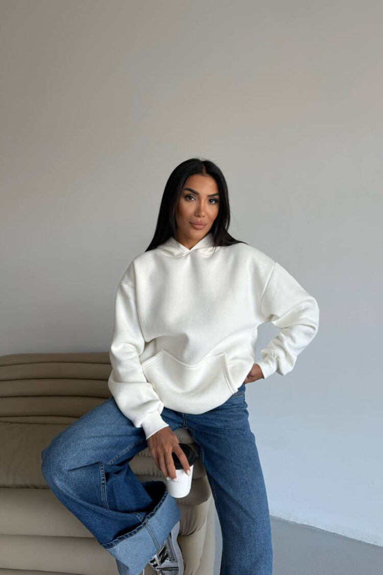 White Sweatshirt Oversized Hooded Neck Casual