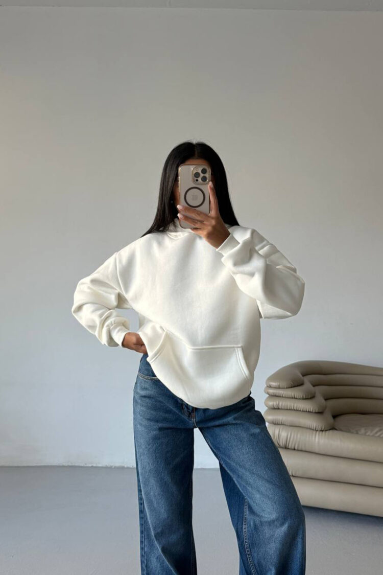 White Sweatshirt Oversized Hooded Neck Casual