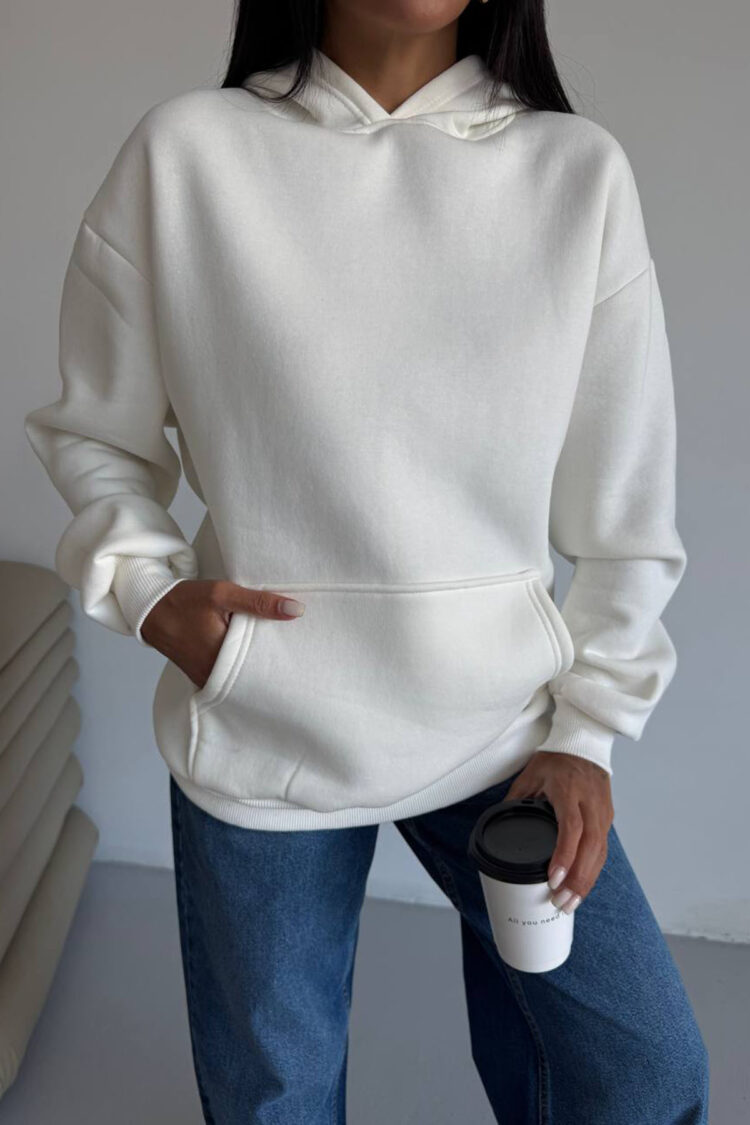 White Sweatshirt Oversized Hooded Neck Casual - Brand: Mode Roy - Women & Kids, Baby Clothes Wholesale - Globality Store