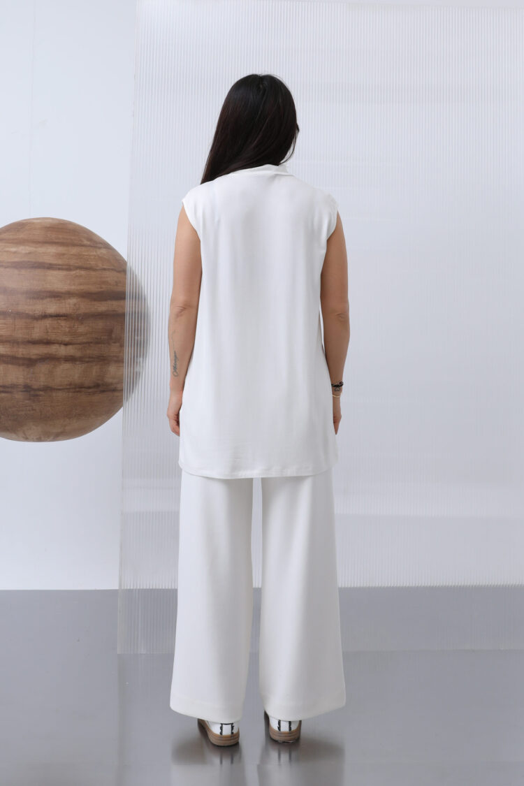 White Blouse With High Neck And Cap Sleeves