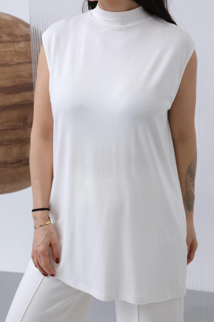 White Blouse With High Neck And Cap Sleeves - Brand: Puane - Women & Kids, Baby Clothes Wholesale - Globality Store