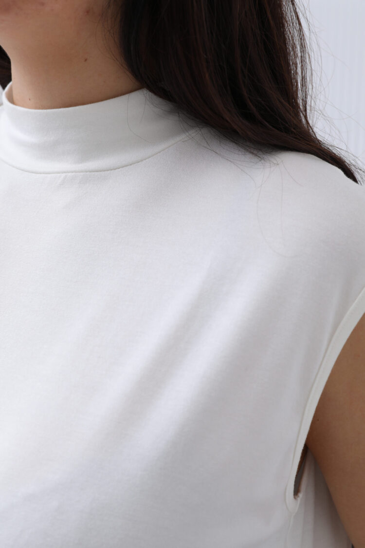 White Blouse With High Neck And Cap Sleeves