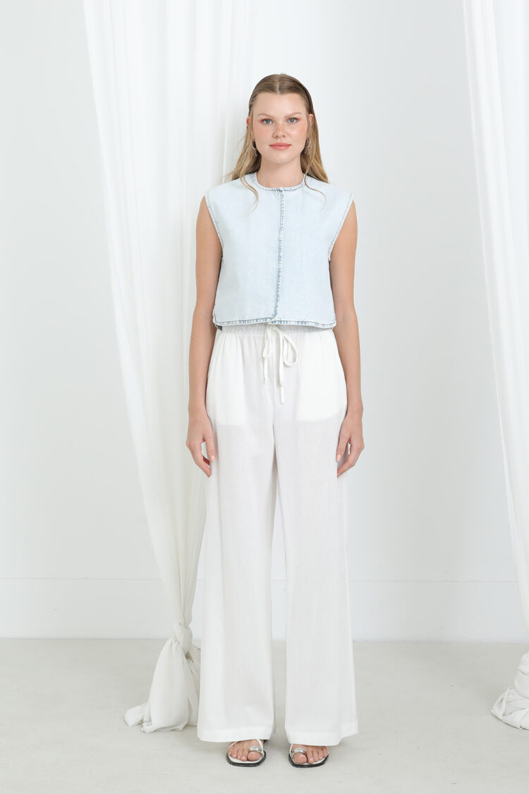 White Palazzo Pants With Drawstring And Wide Leg