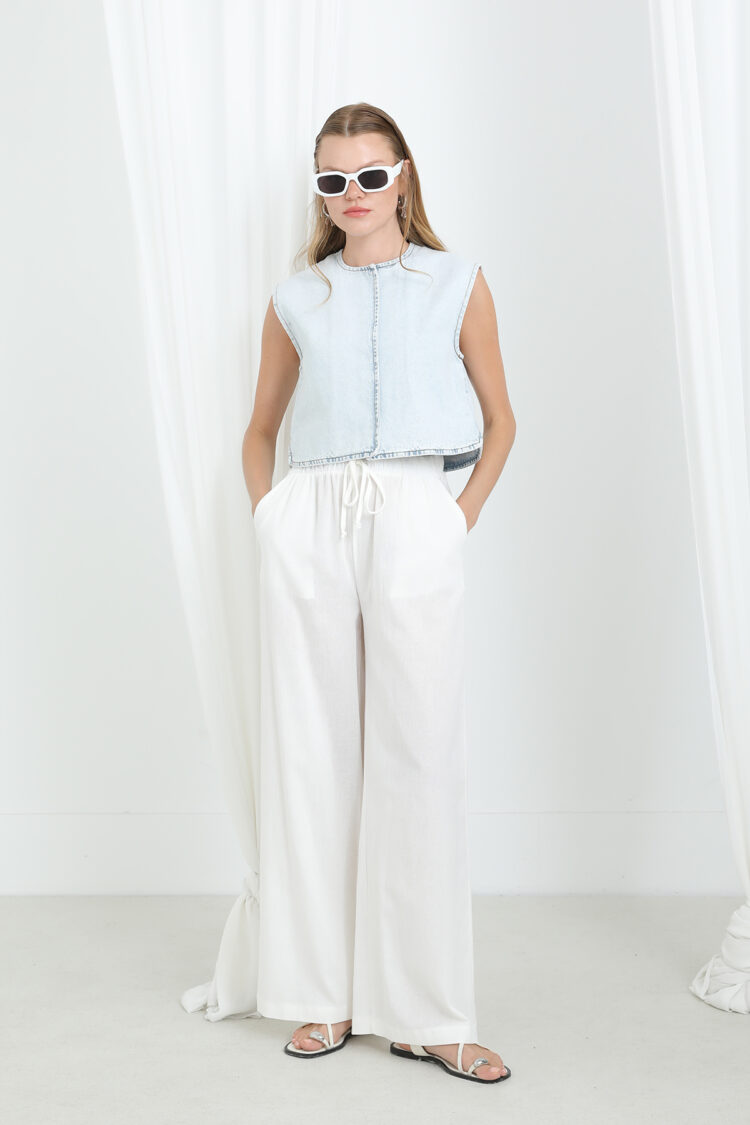 White Palazzo Pants With Drawstring And Wide Leg - Brand: SOUL - Women & Kids, Baby Clothes Wholesale - Globality Store