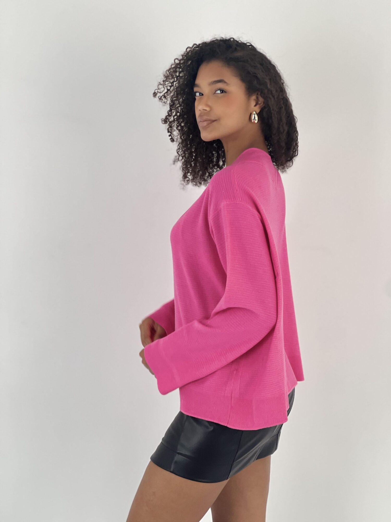 Fuchsia Oversized Fit V-Neck Sweater - Brand: MISS POEM - Women & Kids, Baby Clothes Wholesale - Globality Store