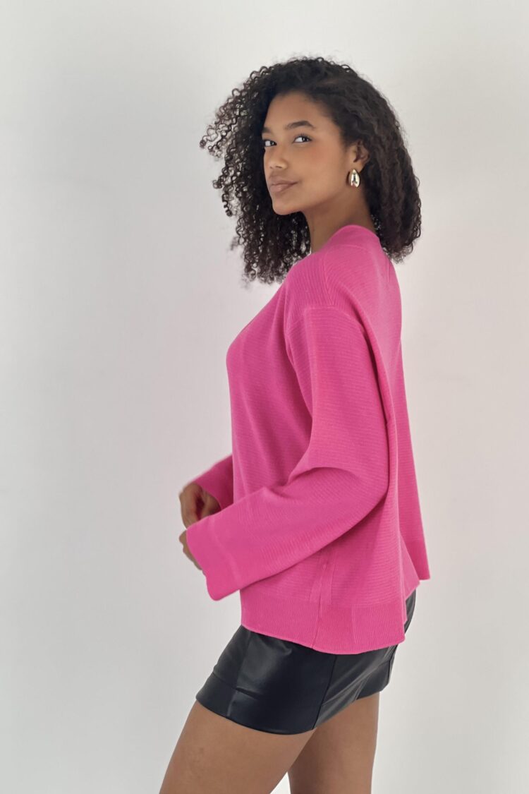 Fuchsia Oversized Fit V-Neck Sweater