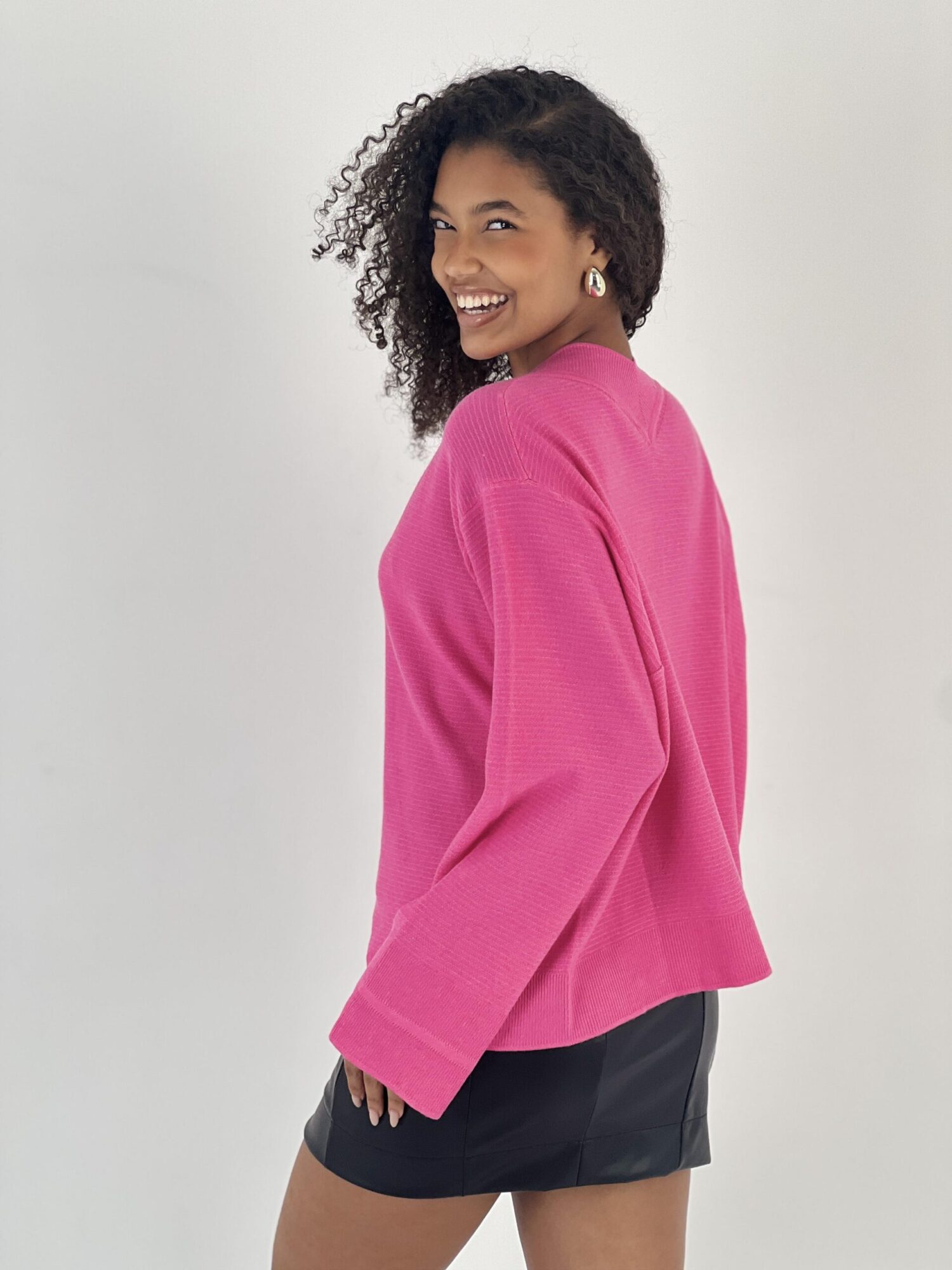 Fuchsia Oversized Fit V-Neck Sweater - Brand: MISS POEM - Women & Kids, Baby Clothes Wholesale - Globality Store