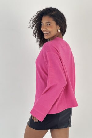 Fuchsia Oversized Fit V-Neck Sweater - Brand: MISS POEM - Women & Kids, Baby Clothes Wholesale - Globality Store