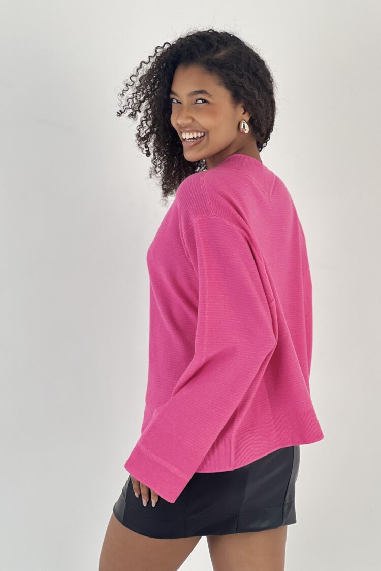 Fuchsia Oversized Fit V-Neck Sweater