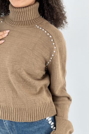 Brown Sweater With Turtle Neck And Long Sleeves - Brand: MISS POEM - Women & Kids, Baby Clothes Wholesale - Globality Store