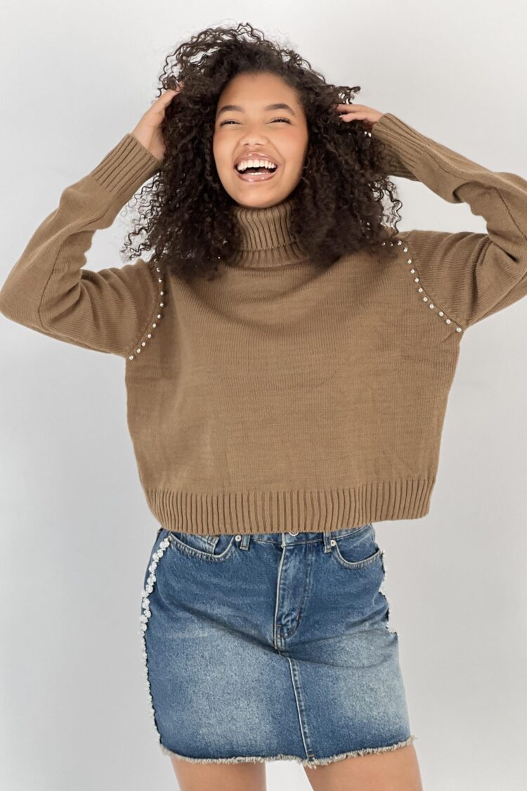 Brown Sweater With Turtle Neck And Long Sleeves