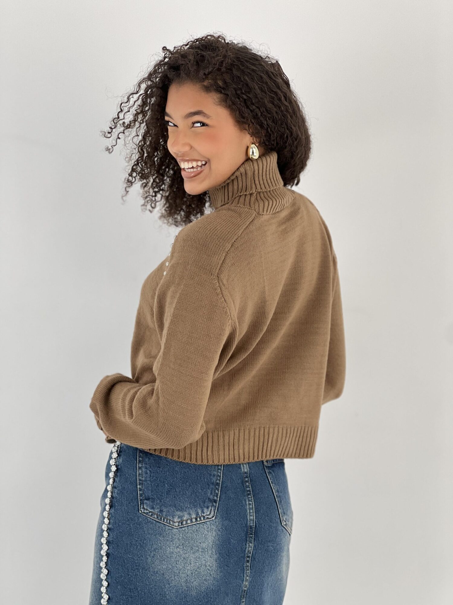 Brown Sweater With Turtle Neck And Long Sleeves - Brand: MISS POEM - Women & Kids, Baby Clothes Wholesale - Globality Store