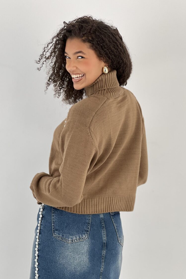 Brown Sweater With Turtle Neck And Long Sleeves