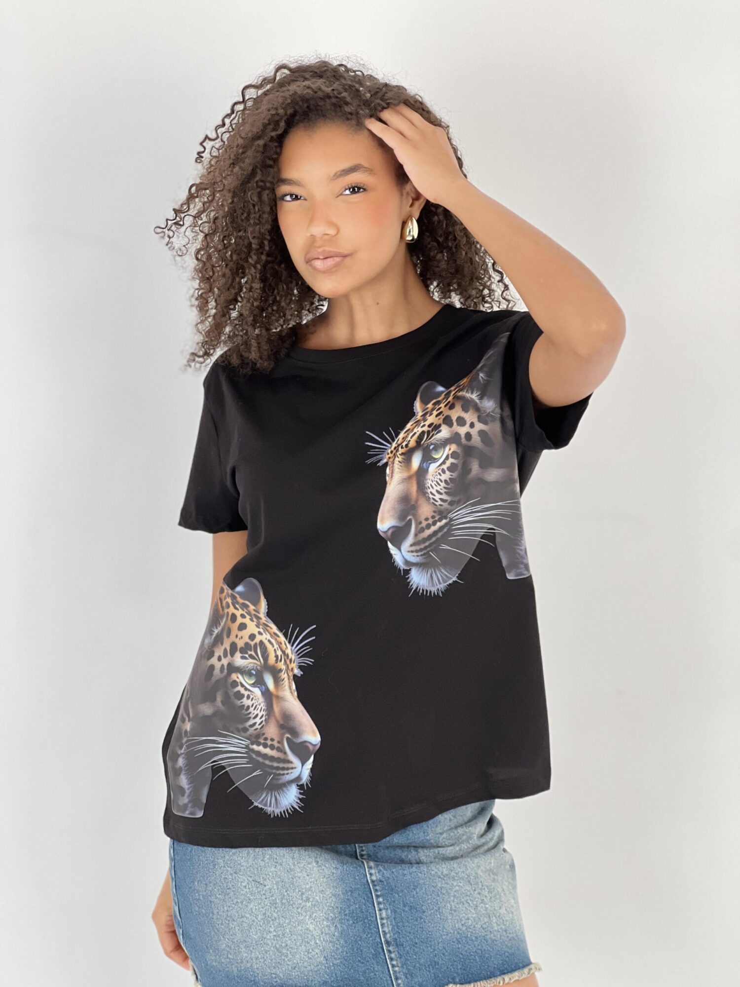 Black Casual Streetwear Tshirt With Animal Print - Brand: MISS POEM - Women & Kids, Baby Clothes Wholesale - Globality Store