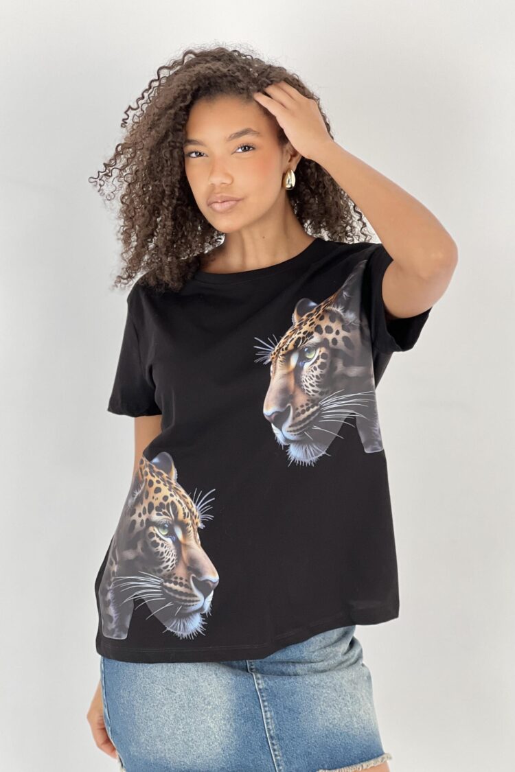 Black Casual Streetwear Tshirt With Animal Print - Brand: MISS POEM - Women & Kids, Baby Clothes Wholesale - Globality Store