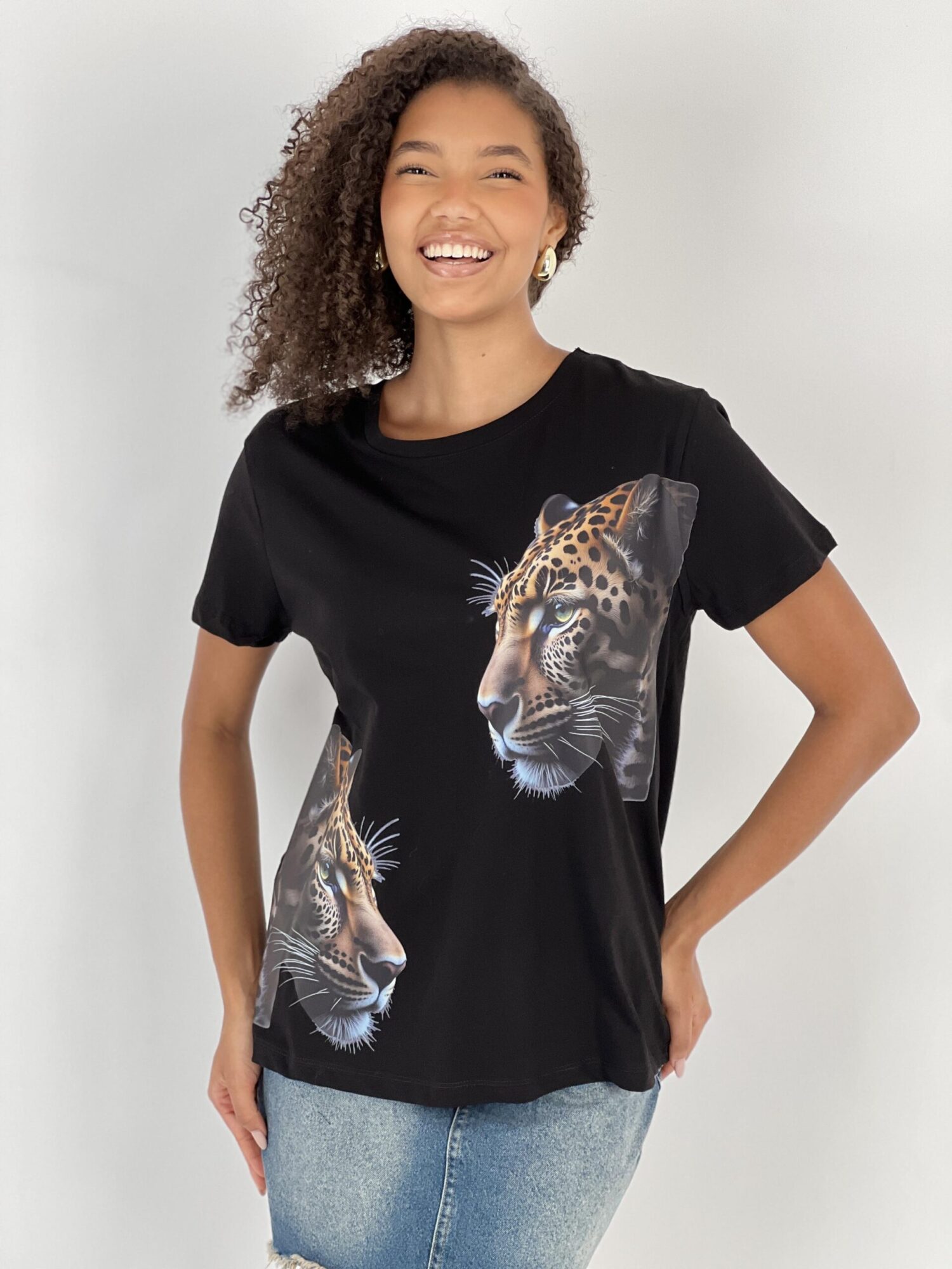 Black Casual Streetwear Tshirt With Animal Print - Brand: MISS POEM - Women & Kids, Baby Clothes Wholesale - Globality Store