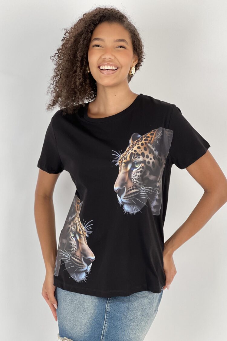 Black Casual Streetwear Tshirt With Animal Print