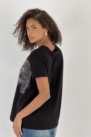 Black Casual Streetwear Tshirt With Animal Print - Brand: MISS POEM - Women & Kids, Baby Clothes Wholesale - Globality Store