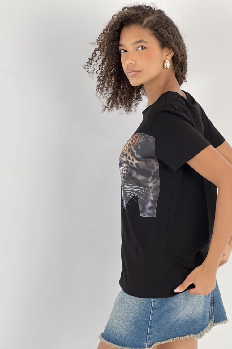 Black Casual Streetwear Tshirt With Animal Print