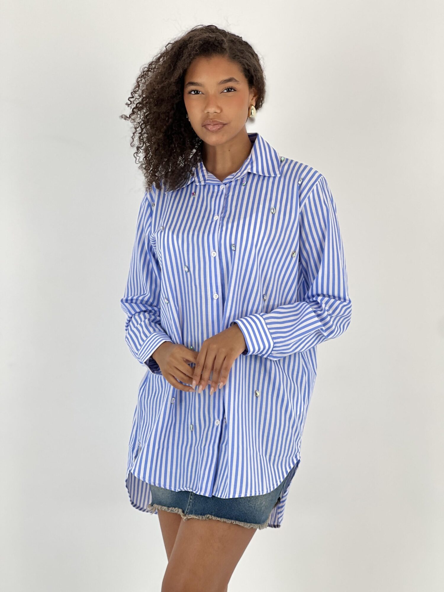 Blue Casual Formal Preppy Striped Polo Neck Shirt - Brand: MISS POEM - Women & Kids, Baby Clothes Wholesale - Globality Store