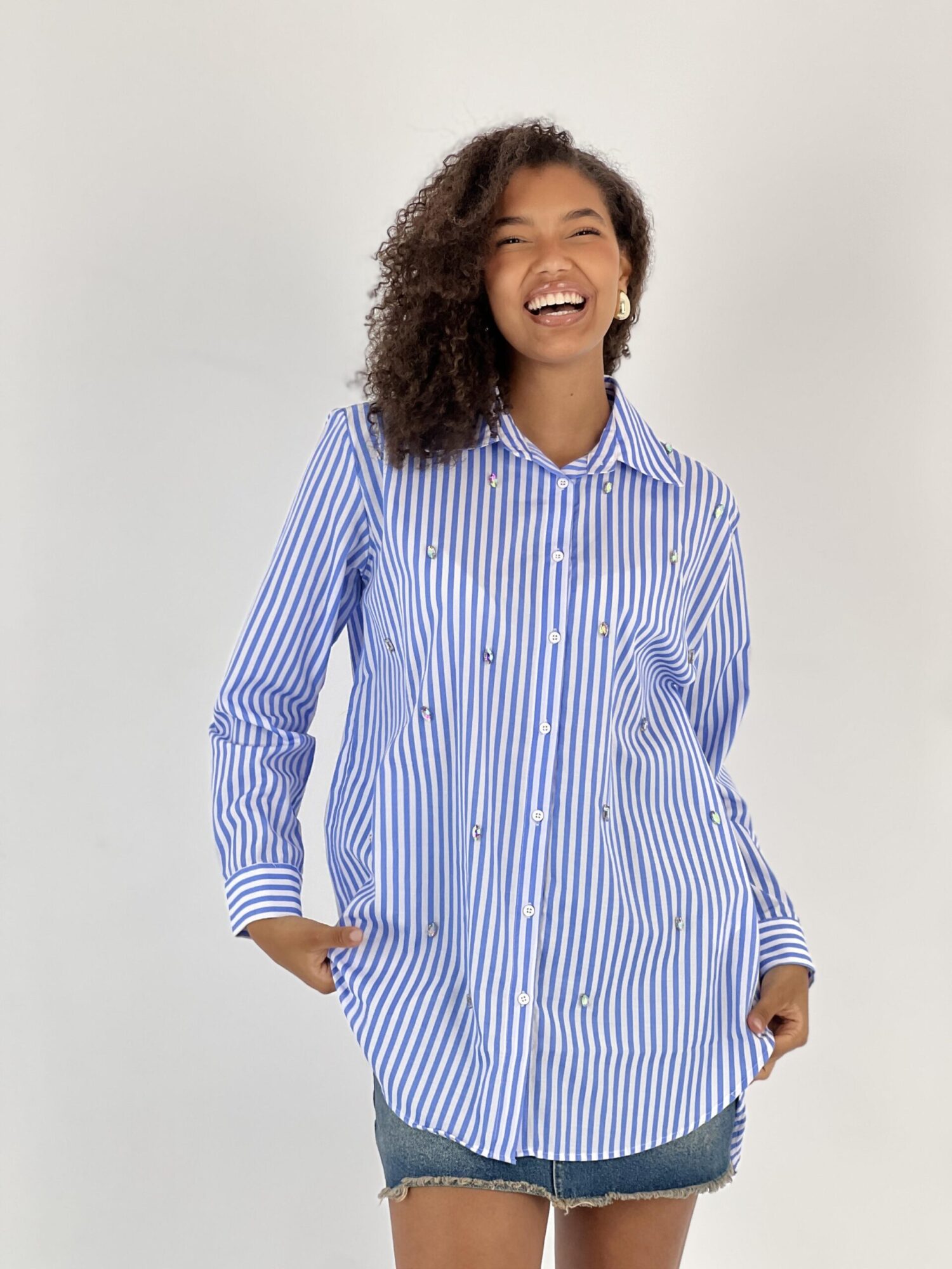 Blue Casual Formal Preppy Striped Polo Neck Shirt - Brand: MISS POEM - Women & Kids, Baby Clothes Wholesale - Globality Store