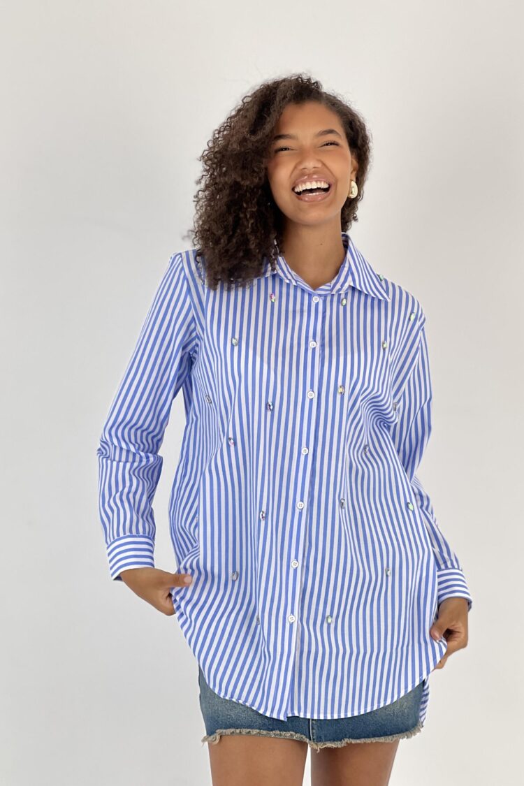 Blue Casual Formal Preppy Striped Polo Neck Shirt