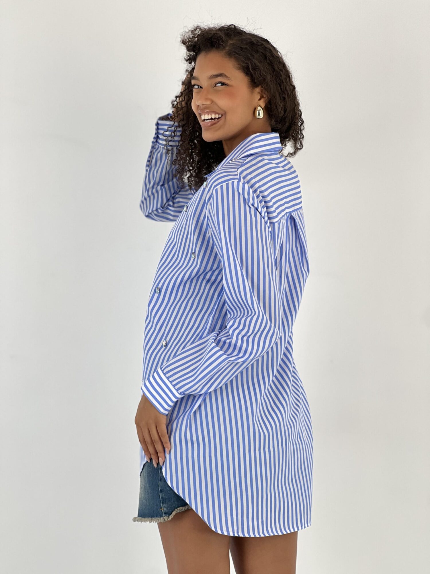 Blue Casual Formal Preppy Striped Polo Neck Shirt - Brand: MISS POEM - Women & Kids, Baby Clothes Wholesale - Globality Store
