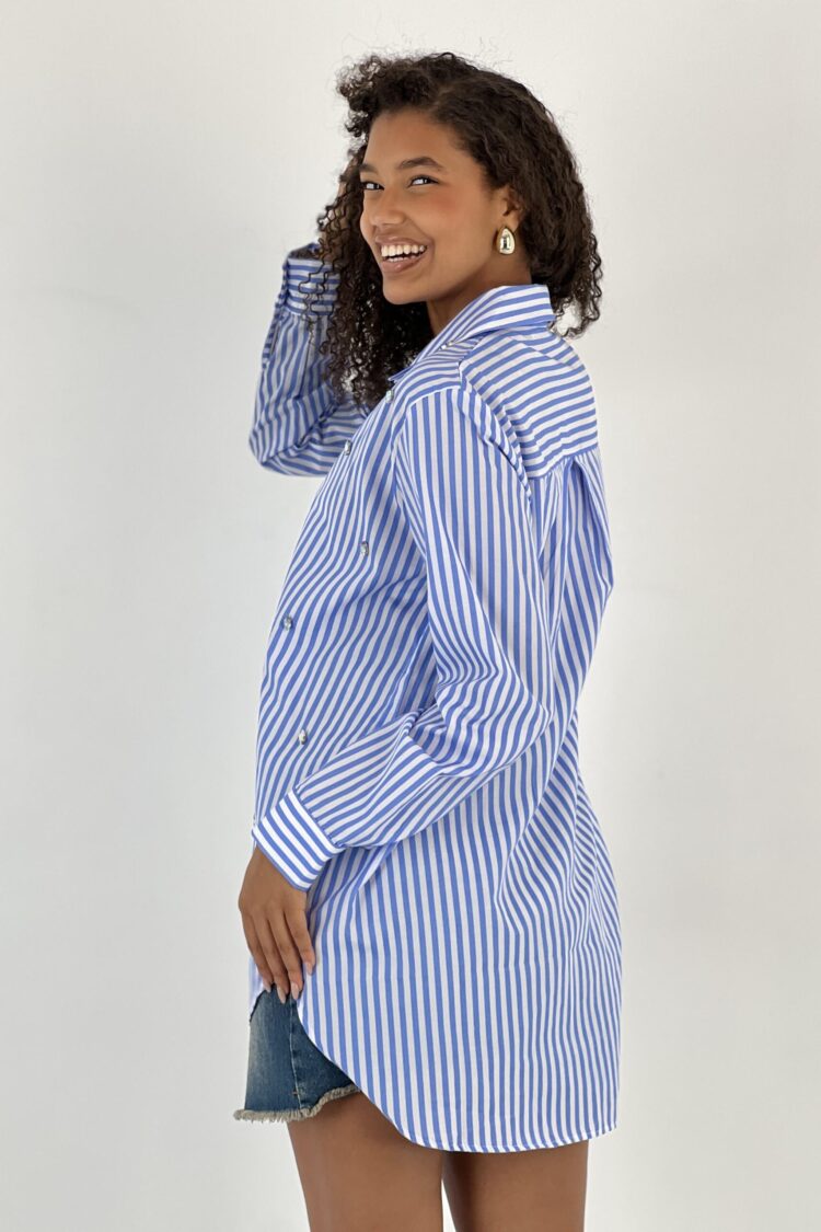 Blue Casual Formal Preppy Striped Polo Neck Shirt