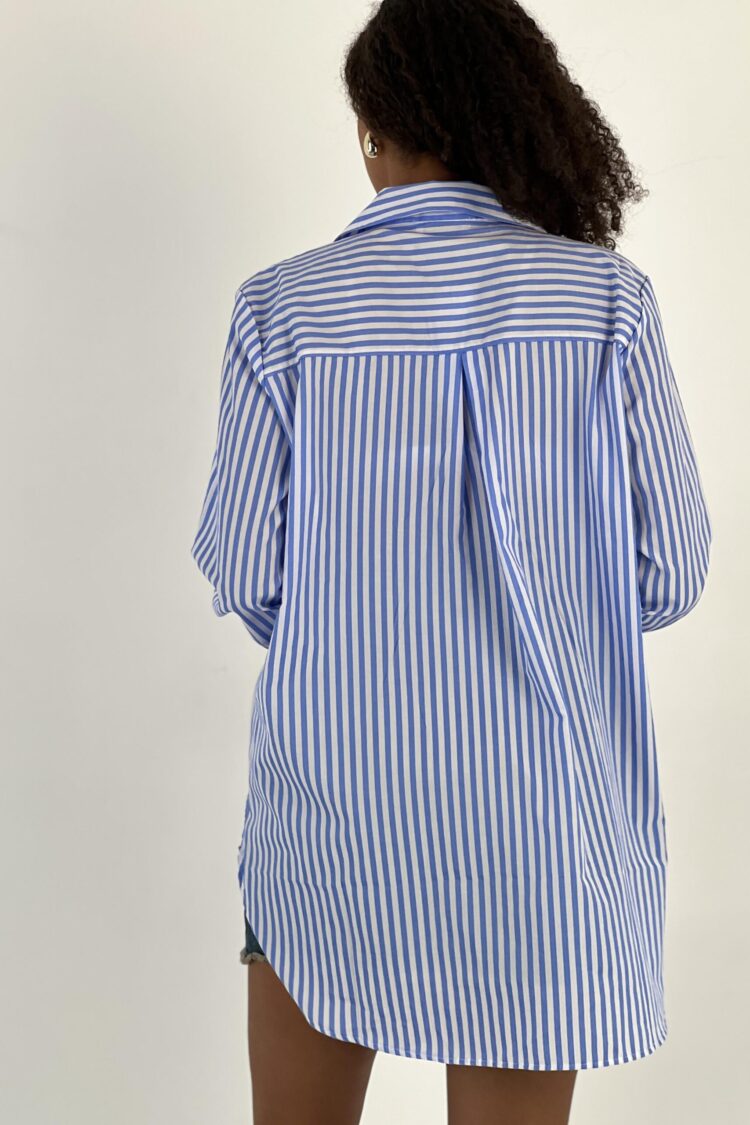 Blue Casual Formal Preppy Striped Polo Neck Shirt