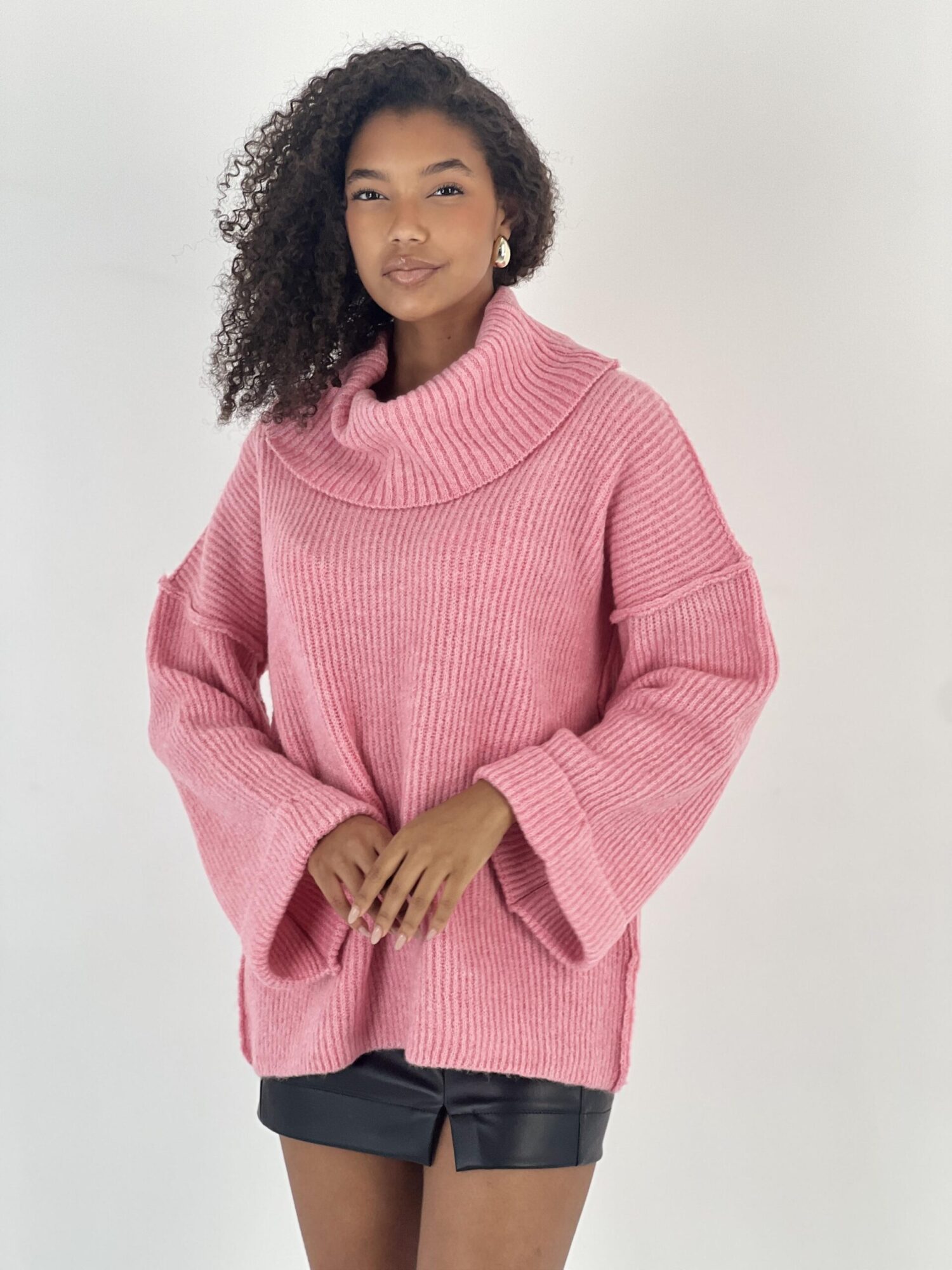 Pink Sweater Oversized Cowl Neck Long Sleeve - Brand: MISS POEM - Women & Kids, Baby Clothes Wholesale - Globality Store
