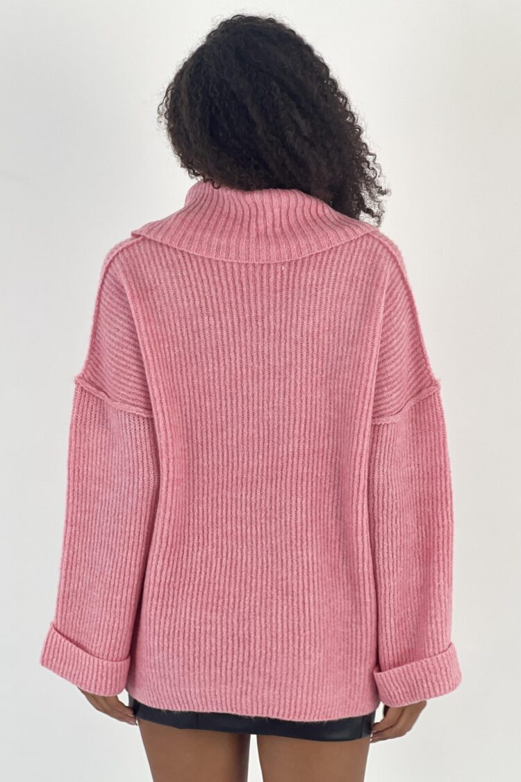 Pink Sweater Oversized Cowl Neck Long Sleeve