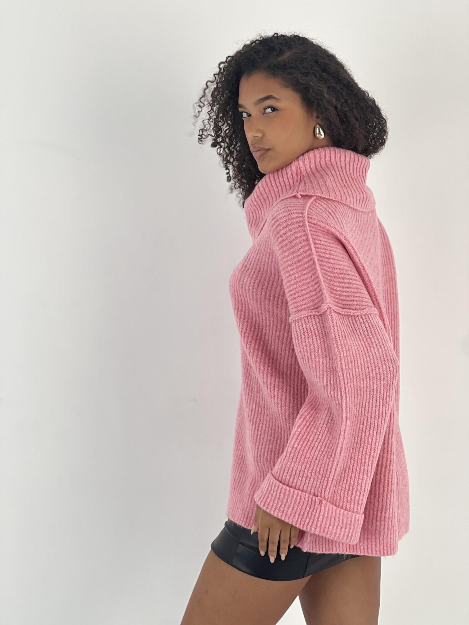 Pink Sweater Oversized Cowl Neck Long Sleeve - Brand: MISS POEM - Women & Kids, Baby Clothes Wholesale - Globality Store