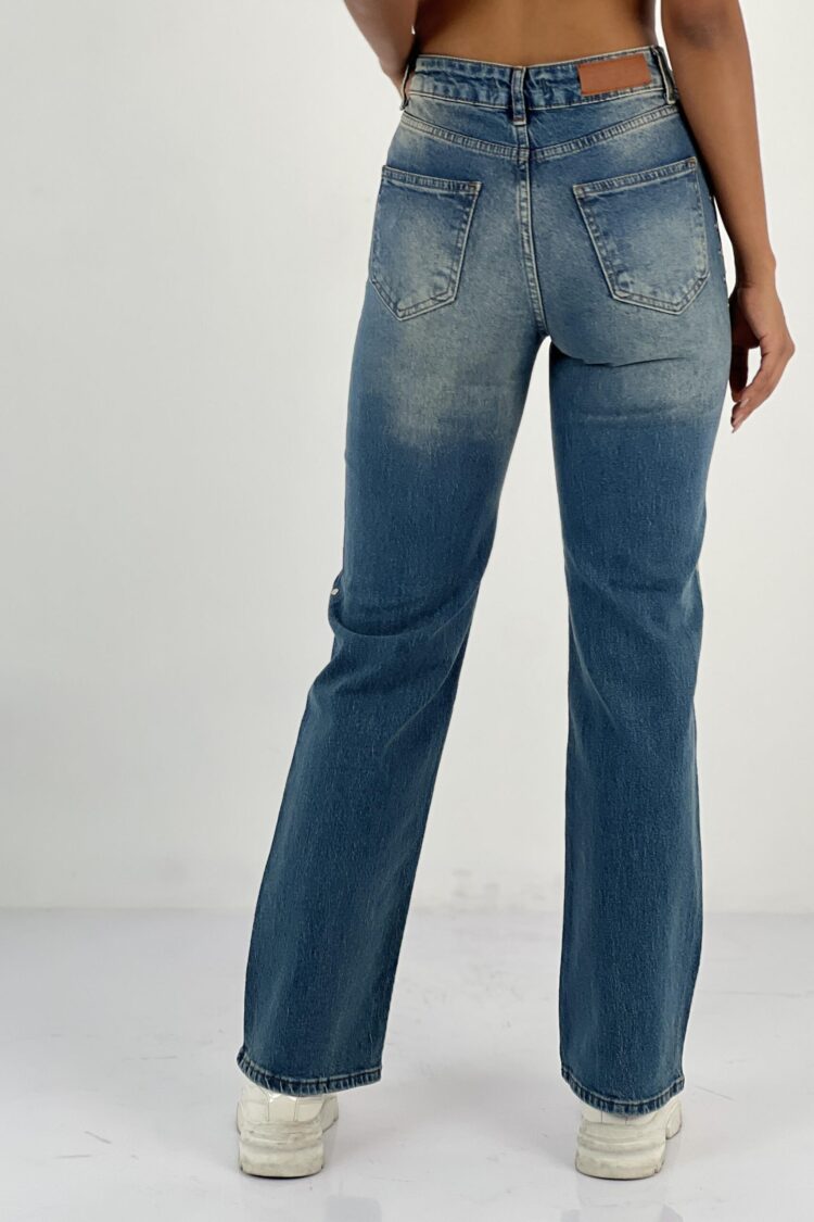 Blue Casual Streetwear Mom Jeans With High Waist