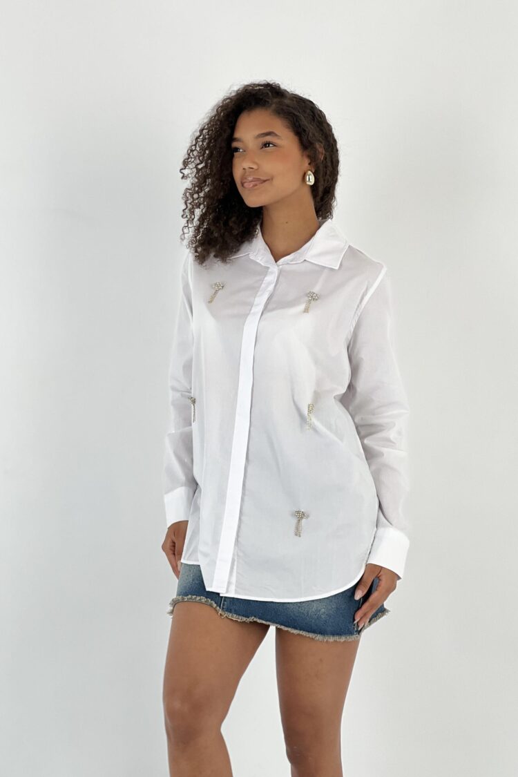 White Casual Elegant Shirt With Notched Neck