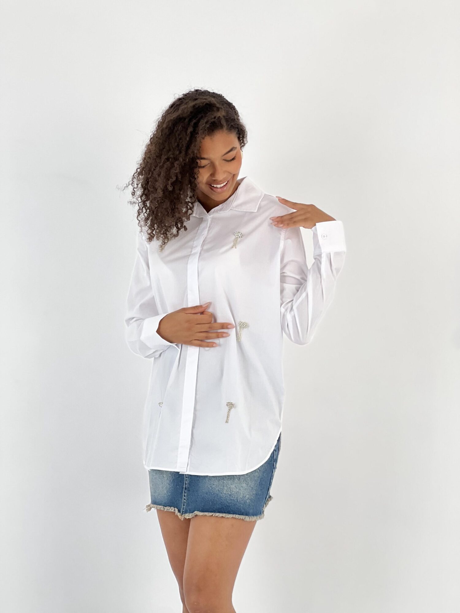 White Casual Elegant Shirt With Notched Neck - Brand: MISS POEM - Women & Kids, Baby Clothes Wholesale - Globality Store