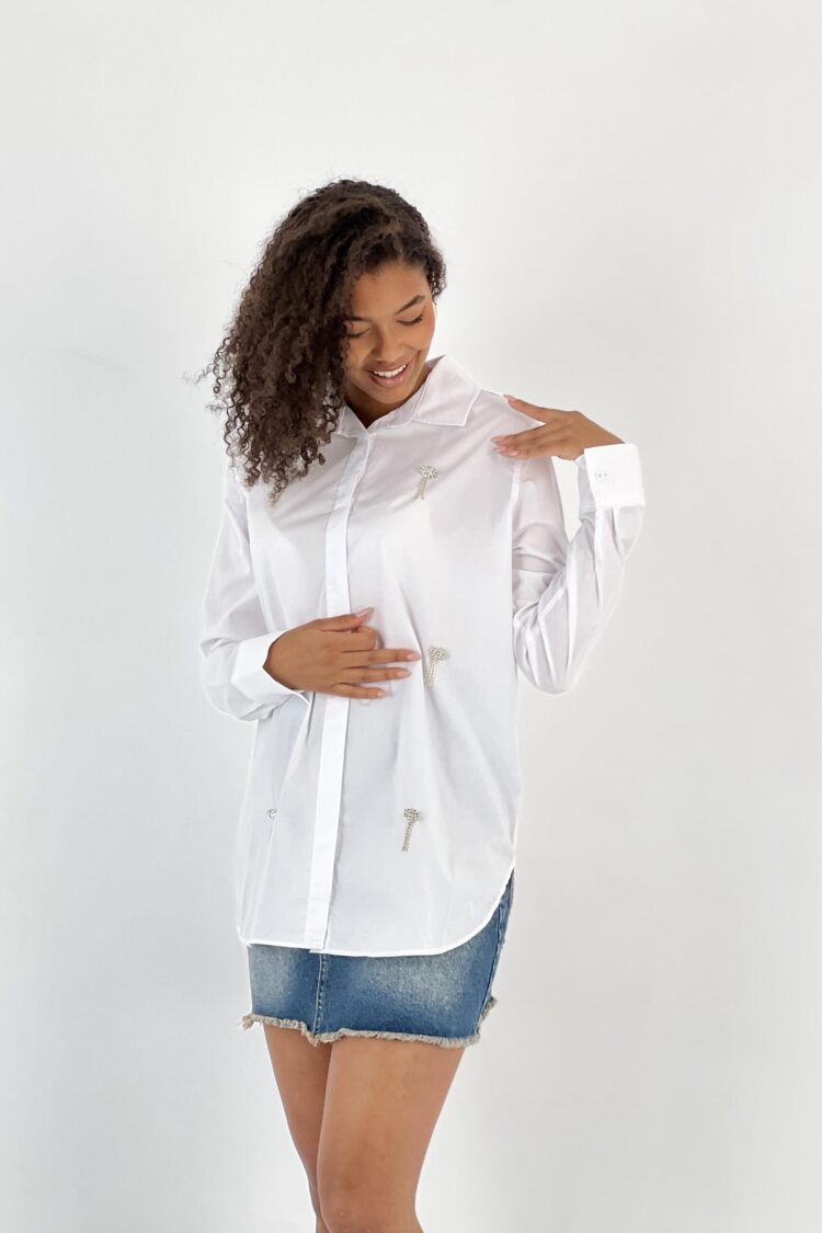 White Casual Elegant Shirt With Notched Neck