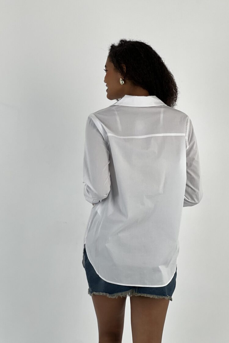 White Casual Elegant Shirt With Notched Neck