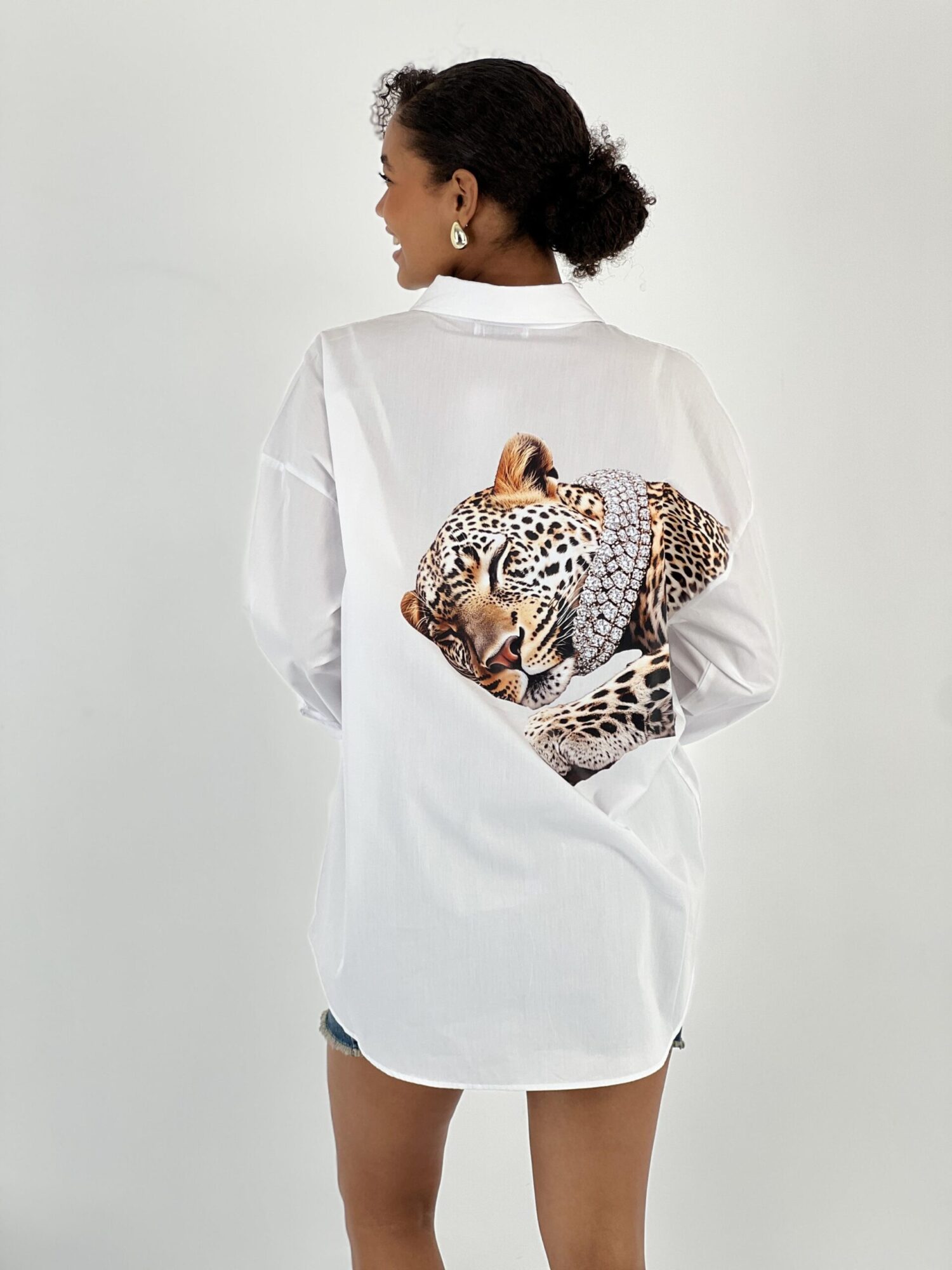 White Casual Oversized Shirt With Animal Print - Brand: MISS POEM - Women & Kids, Baby Clothes Wholesale - Globality Store