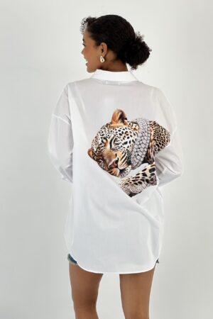 White Casual Oversized Shirt With Animal Print - Brand: MISS POEM - Women & Kids, Baby Clothes Wholesale - Globality Store