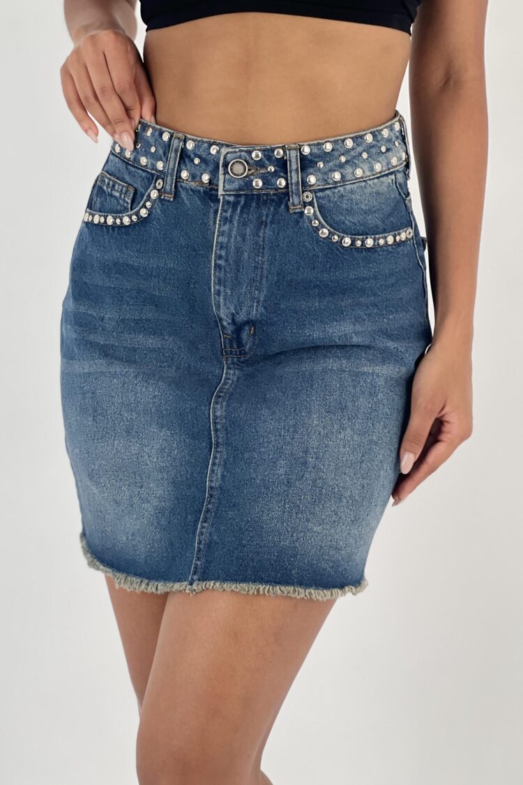 Blue Bodycon Mini Skirt With Patch Pockets