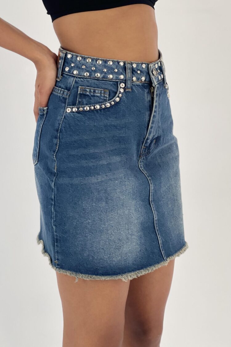 Blue Bodycon Mini Skirt With Patch Pockets